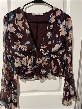 Abercrombie & Fitch Burgundy Floral V-Neck Peplum Blouse